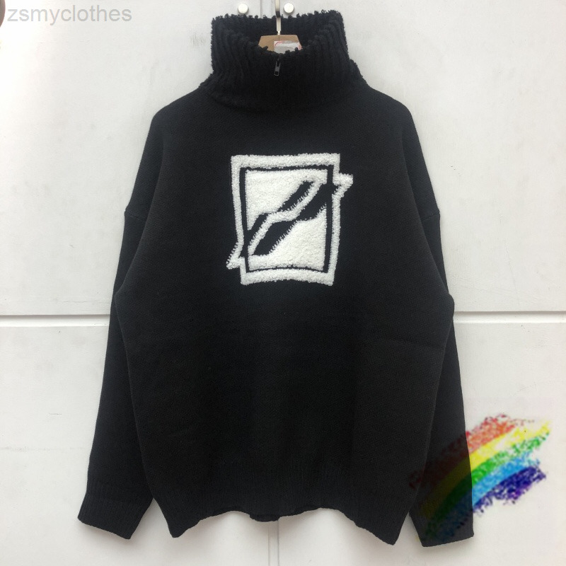 

Turtleneck Half-Zip We11done Sweater Men Woman Crewneck Welldone Jacquard Heavy Fabric Loose Sweater