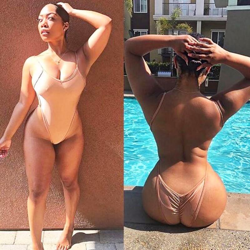 

Women' Swimwear Backless Bikinis Set One Piece Swimsuit Plus Size 2022 Solid Color Fashion Bodysuit Halter Beach Wear Sale Brazil, Khaki