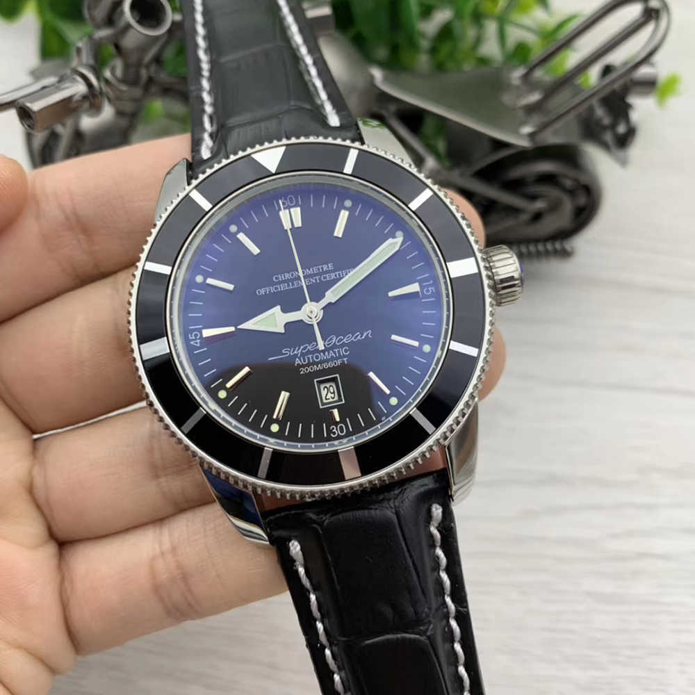 Bracelet en cuir Super-Ocean Hommes Montres 47MM Cadran Noir Automatique Mouvement Mécanique Montre Date Fonctions Hommes Montres-Bracelets A1732
