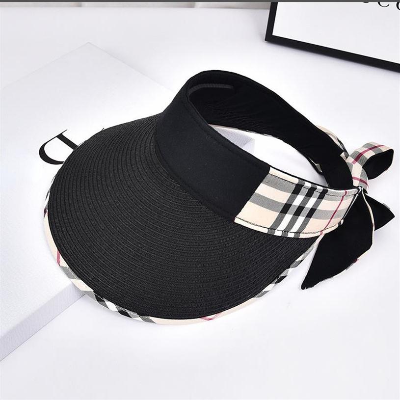 

Women's Visors Big Brim Designer Hats with Plaid Ribbon Adjustable Hood strap Fashion Caps.Y014B15014251Z, Beige