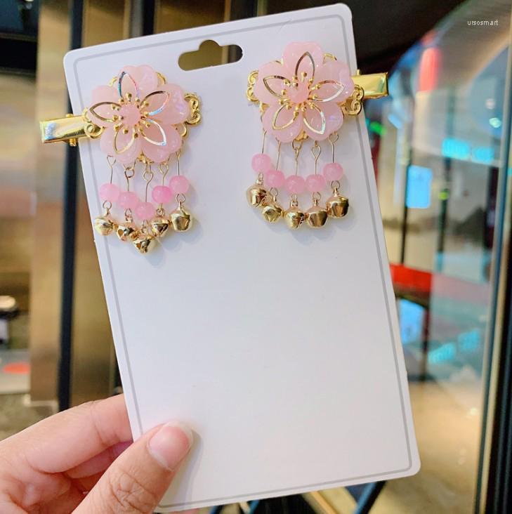 

Hair Accessories Retro Handmade Kids Children's Chinese Style Pink Flower Bells Tassel Clip Antique Headdress Hanfu, 22