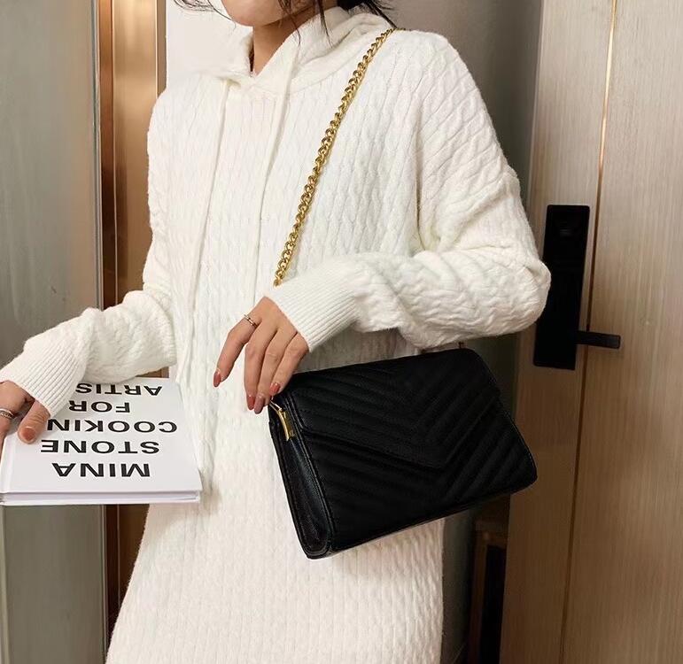 

High Qulity Bags Classic Womens Flap Chains Designer Handbags Ladies Composite Tote PU leather Clutch Shoulder Bag Female Purse, Black