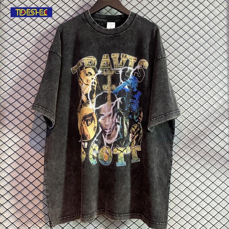 

Men's T-Shirts 2022 Men's T-shirt Rapper Portrait Graphic Print Washed Oversize Hole Loose Casual Tee Top Men Harajuku T ShirtMen's Trix, Black