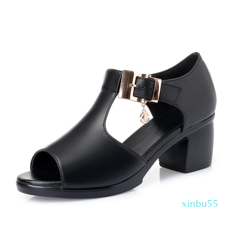 Chaussures habillées été mode sandales femmes poisson talon moyen plate-forme talons sandales en cuir