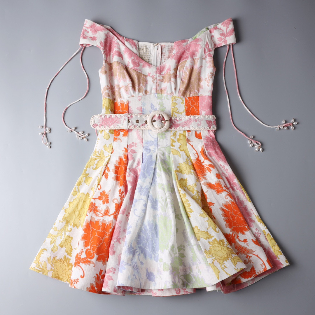 

2022 European and American fashion brand stitched short dress, Blue