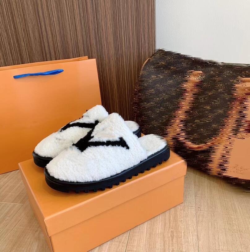 

Designer Wool Slippers Winter Fur Fluffy Furry Warm Sandal Letters Living Flat Bottom Slipper Comfortable Womens Leisure Indoor Fashion Flip Flop Sandals, Not sent separately