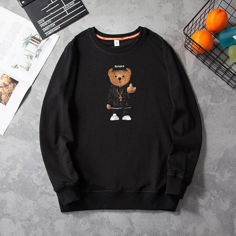 

Tide brand autumn Polos shirt Korean version trend bear shirt sports casual men's top men's round neck pullover sweater, Gray