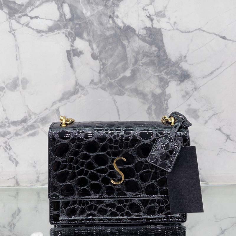 

Cowhide Crossbody Bags Chains Shoulder Bags Women Handbag Patent Leather Alligator Tassel Letter Hasp Hardware Fashion Flap Top Quality Plain Shopping Bag, Black a