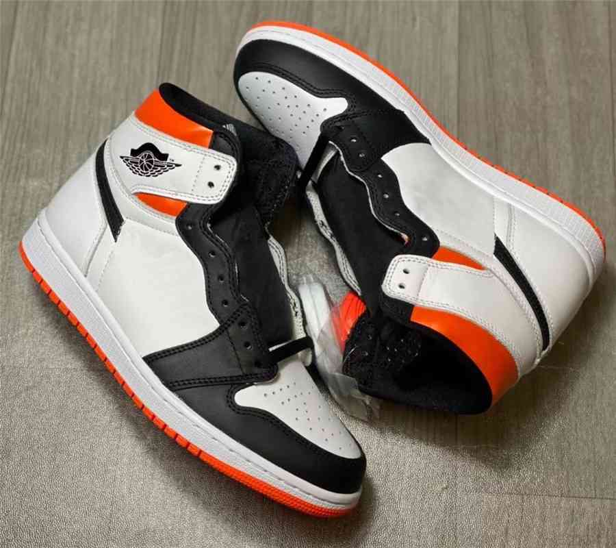 Shoes TOP Authentic 1 Electro Orange 1s Men Outdoor White Retro Real Leather Sports Sneakers Original