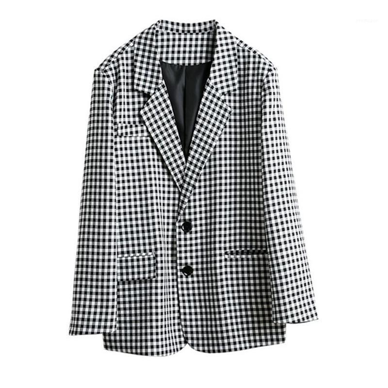 

Women' Suits & Blazers Fashion All Match Vintage Plaid Blazer Women 2022 Single Breasted Notched Coats Fall Simple Elegant Suit Outerwear A