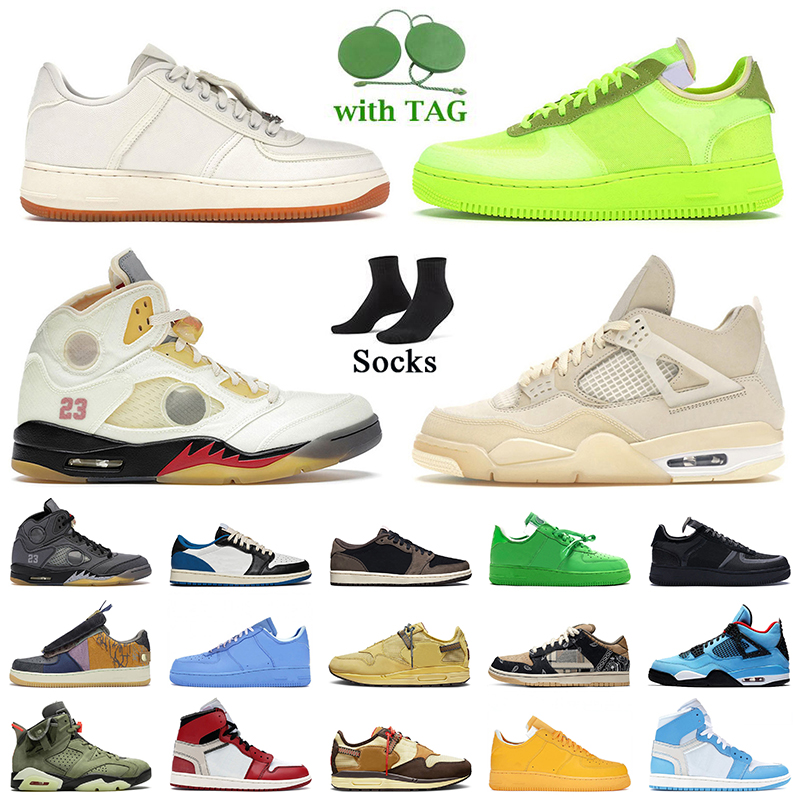 

OW X Women Men Designer Casual Shoes Jumpman 1 Off White Black TS Cactus Jack 4 5 6 Sail Volt Low Fragment MCA University Blue Green With Socks Sneakers Trainers Eur 36-47, A10 the pure white 36-45