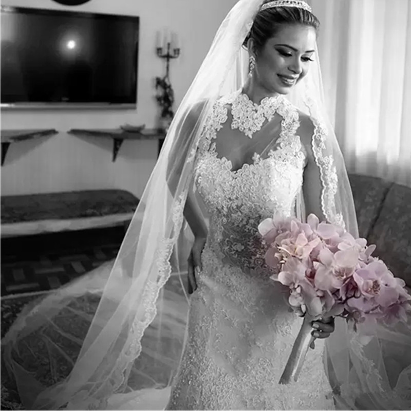 

Top Quality High Neck Bridal Dress Sheer Neck Lace Mermaid Wedding Dresses Sexy Backless Court Train 2022 Latest Vestidos de Noivas, Champagne