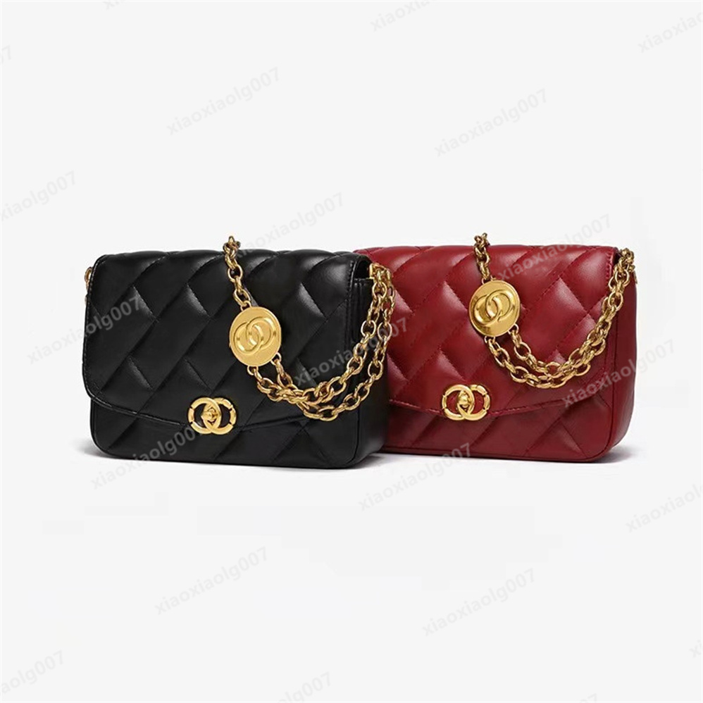 

5A Top women's handbag bag sheepskin handbag fashion badge gold chain flip wallet cross designer handbags luxury shoulder bags, Red