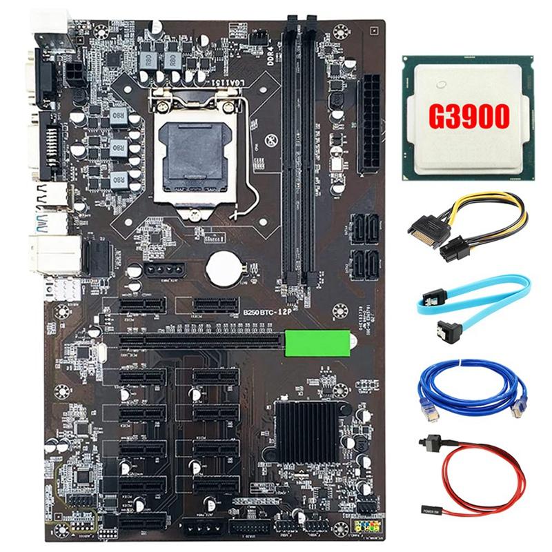 

Motherboards B250 BTC Motherboard Kit 12 GPU LGA1151 DDR4 SATA 3.0 USB With G3900 CPU For Mining ETH Miner