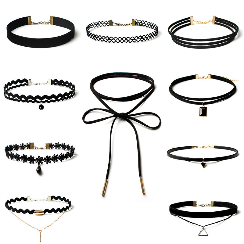 

Velvet Lace Suede Choker Necklace Gold Plated Black Rectangle Pendant Vintage Jewelry Statement Ribbon YS222