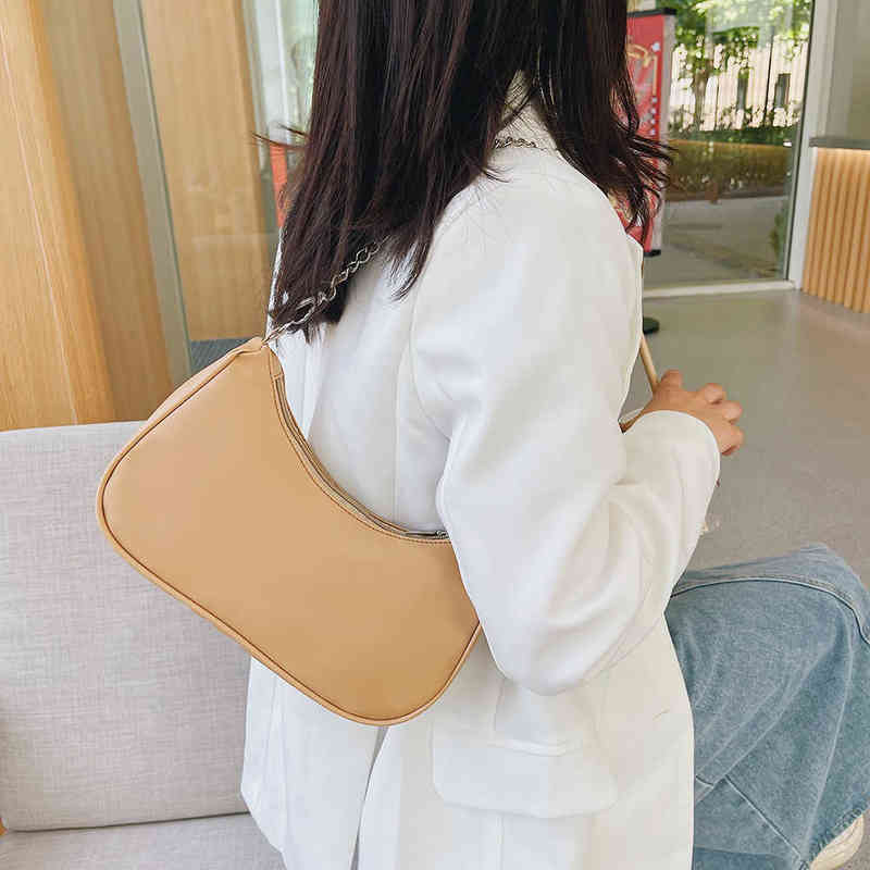 

Evening Bag 's Pu Leather New Solid Color Armpit Underarm Shoulder for Women Casual Ladies Chain Shopper Handbags Purse 220630, Blue 22x14x8cm