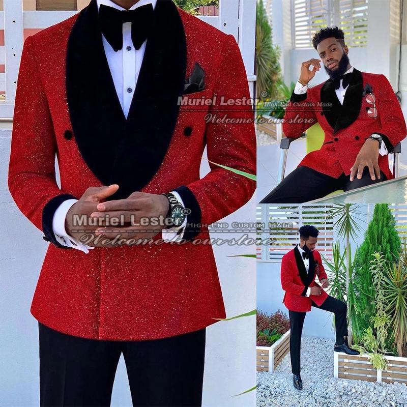 

Men's Suits & Blazers Glitter Lurex Red Grooms Wedding Slim Fit Blazer Double Breasted Coat Pant Design Latest Black Lapel Jacket Man Clothi, Navy blue