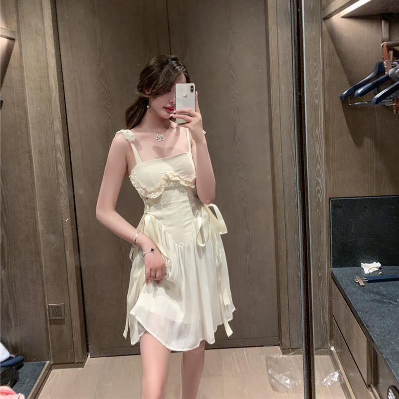 

Casual Dresses Sweet Design Sense Suspender Dress Feminine Temperament A Word With Waist Princess Vestido MiniCasual, Picture color