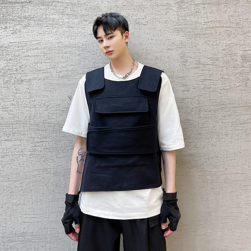 

Men' Vests Sleeveless Vest Black Slim Jacket Fashion Trend Large Summer Personalized Loose Minority Kare22