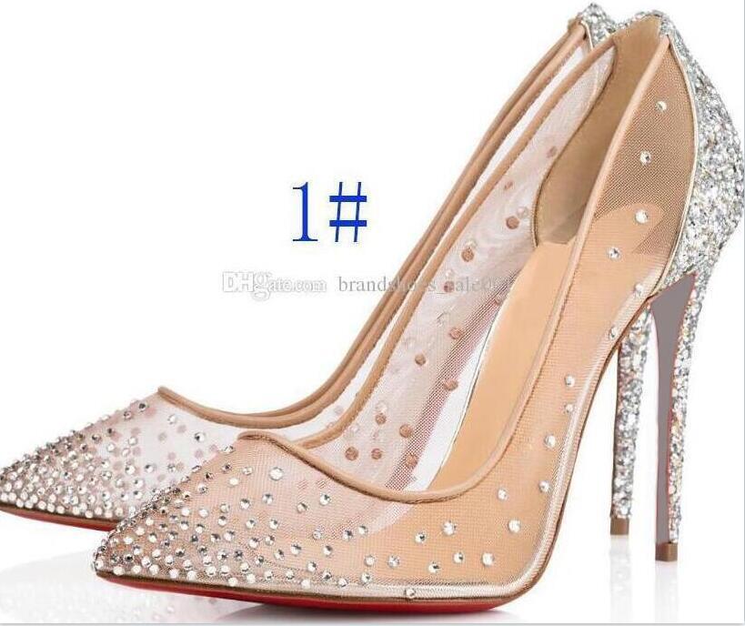 2022 Fashion with Box Stiletto talon chaussure printemps été styles élégants femmes en strass hautes hautes fond rouges cristaux