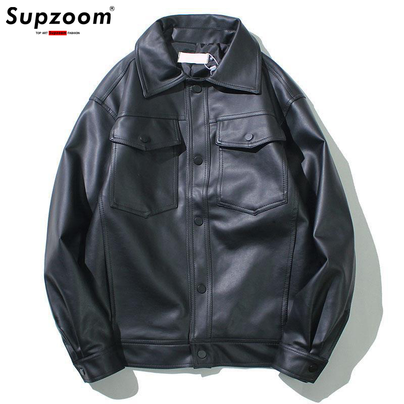 

Arrival Spring Motorcycle Loose Youth Casual Pu Coat Students Synthetic Leather Jacket Men Turndown Collar 220816, Black
