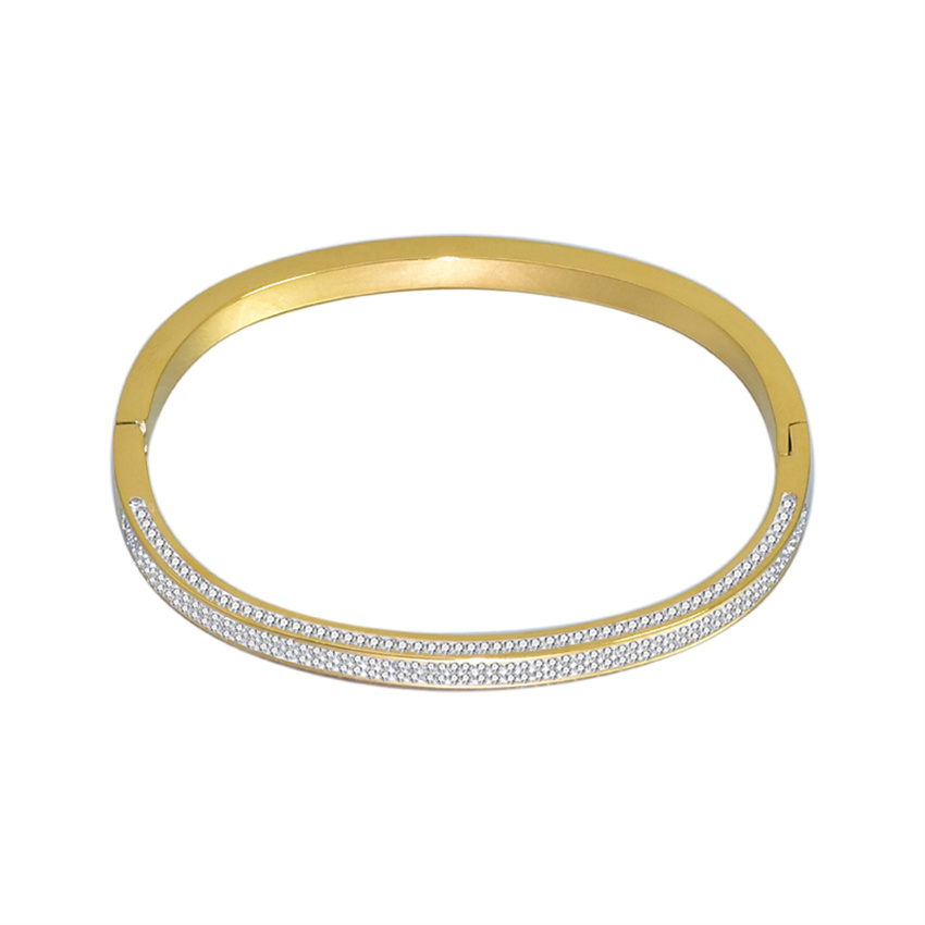 

Stainless Steel Bangles Full Diamond Natural Stones Luxury Brand Bracelet Costume Accessories For Women Christmas Gift Female Wedding Holiday Party Elegant