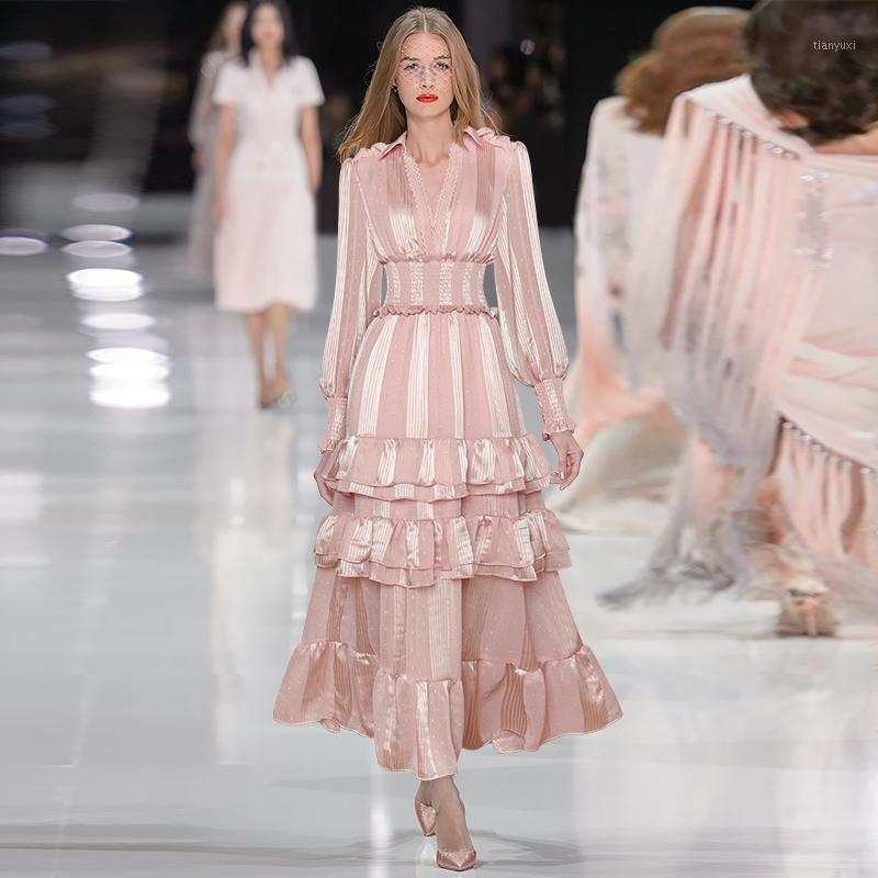 

Casual Dresses Runway Long Sleeve V-neck Elastic Waist Dress Princess 210818MZ01, Blue