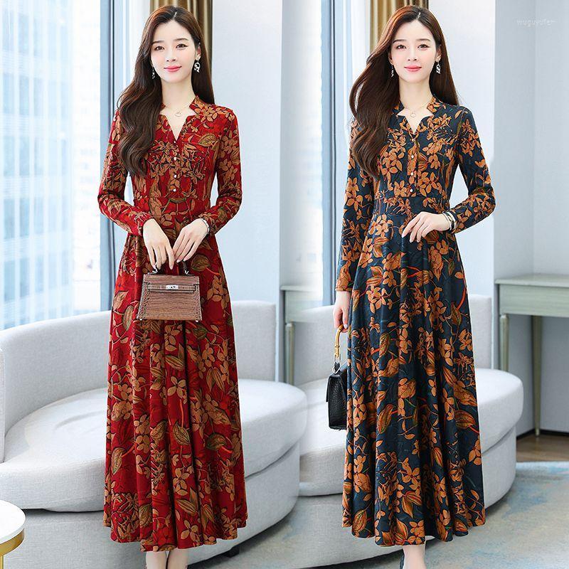 

Casual Dresses COIGARSAM Women Dress Winter Autumn 2022 Office Lady Korea Style Knitting Print Long Sleeve V-Neck Red Blue