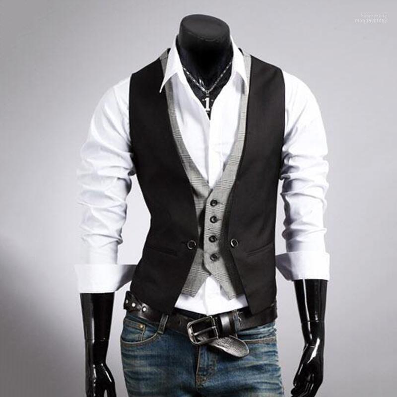 

Men's Vests Fashion Clothes Men Retro Waistcoat Fake Two-piece Suit Vest Formal Business Cardigan Top Casual Office Work Wear Lounge Kare22, Black