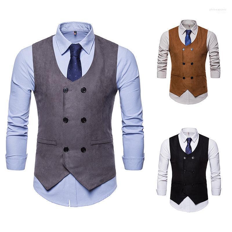 

Men' Vests 3 Colors Fashion Casual Suede V-neck Double-breasted Vest Suit Only Phin22, Only vest