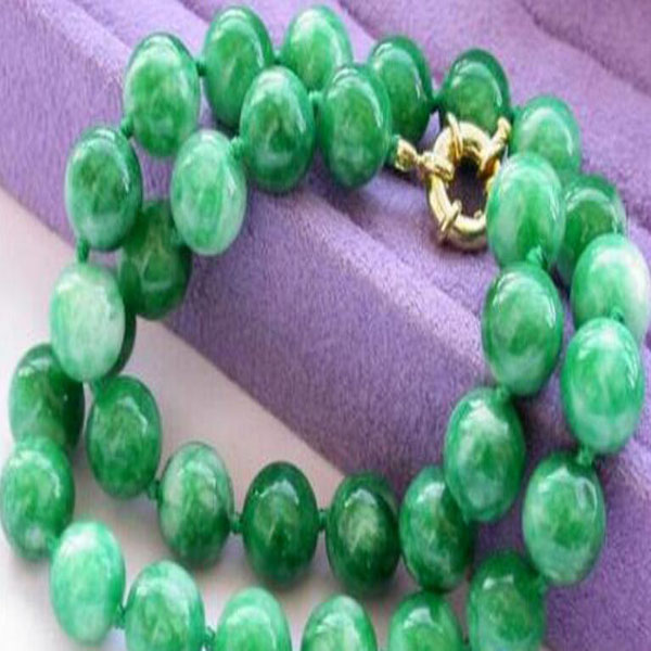 

10mm natural greenjade round bead NECKLACE 18" AAA