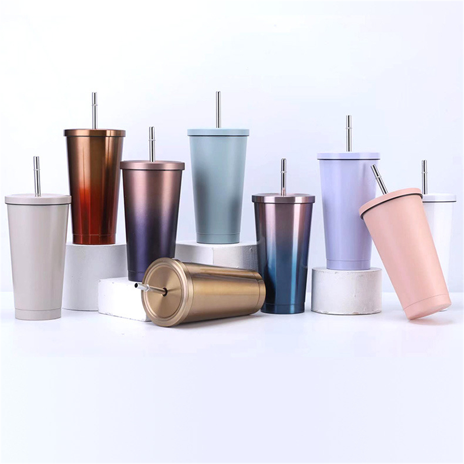 

17oz 500ml Juice Tumbler Straw Mug Sippy Conic Cup Sublimation Blank Travel Glass With Straw 18/8 Stainless Steel Vacuum Insulated Bottle, Pls note colors
