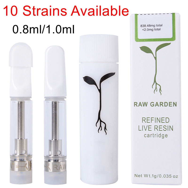 

In Stock Raw Garden Live Resin Atomizers Vape Cartridges Packaging 0.8ml 1ml Empty Carts Glass Thick Oil Vaporizer E Cigarattes 510 Thread