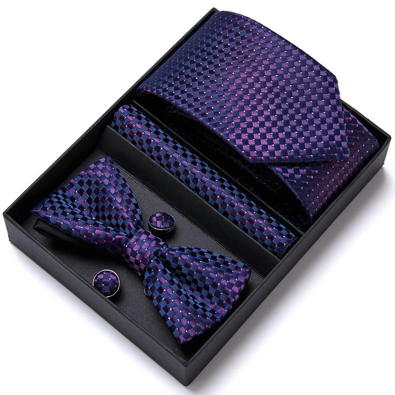 

Bow Ties Woven 7.5 Cm Gift Box Tie Hanky Pocket Squares Cufflink Set Necktie Polka Dot Male Brown Wedding AccessoriesBow