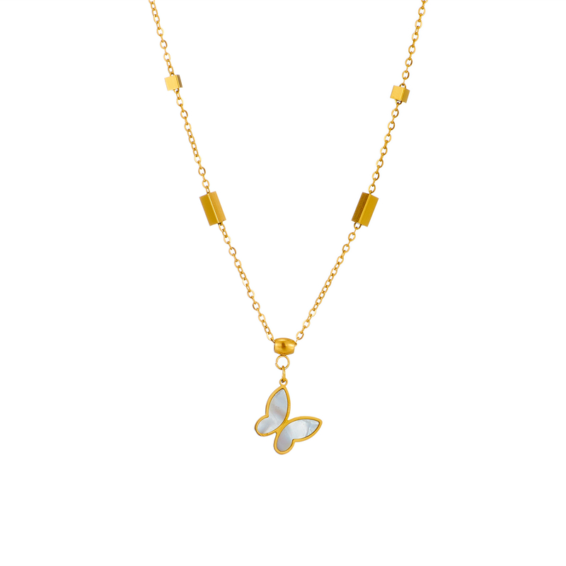 

Pendant Necklaces Stainless Steel Fashion Upscale Jewelry Natural Shell Welded Butterfly Charms Chain Choker For WomenPendant