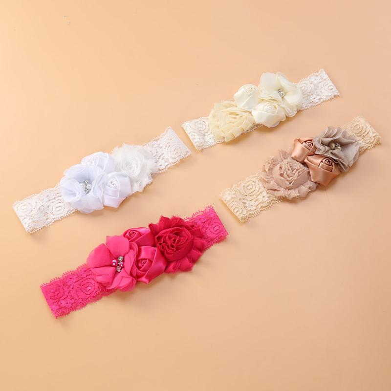 

Hair Accessories Pcs Flower Pearl Chiffon Elastic Christening Lace Baptism Turban For Girls BornHair, As shown