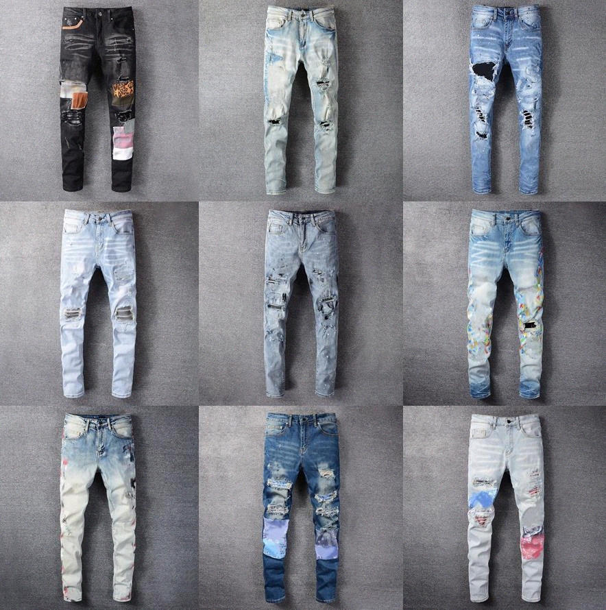 

2022 Mens jeans Distressed Motorcycle biker jogger jean Rock Skinny distrressed Slim Ripped hole letter Top Quality Brand Hip Hop Denim Pants 19JO#, Hi
