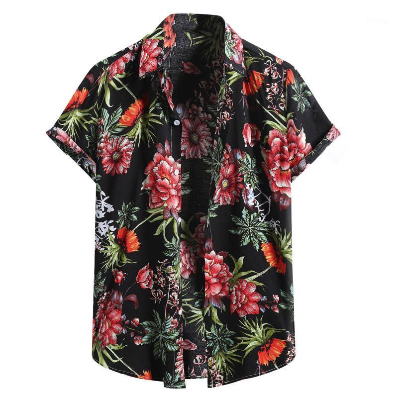 

Mens Vintage Ethnic Style Printing Loose Short Sleeve Stand Collar Casual Shirt Daily Wearing High Quality Office Oversize Men's Shirts, Black