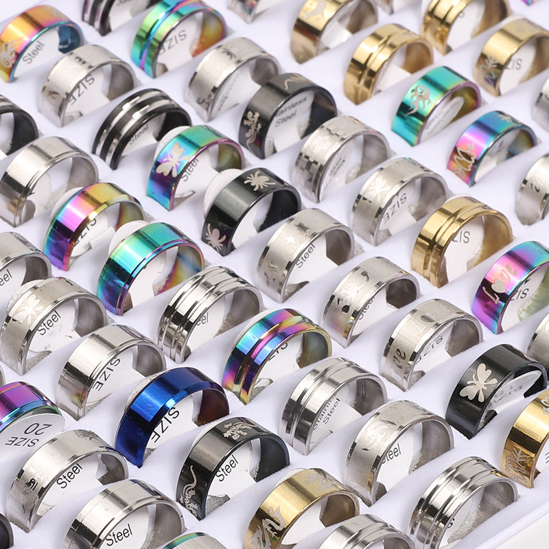 

100Pcs/Lot Trendy Stainless Steel Rings for Women Men Wholesale Mixed Wedding Jewelry Gift Couple Accessories Finger Ring Anillo