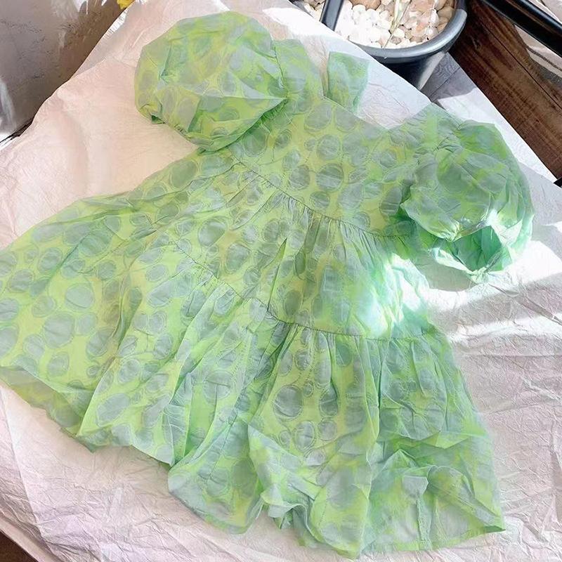 

Girl's Dresses Flower Girl Children Backless Dress 2022 Summer Korean Baby Puff Sleeve Princess Skirt Little SkirtGirl's, Green