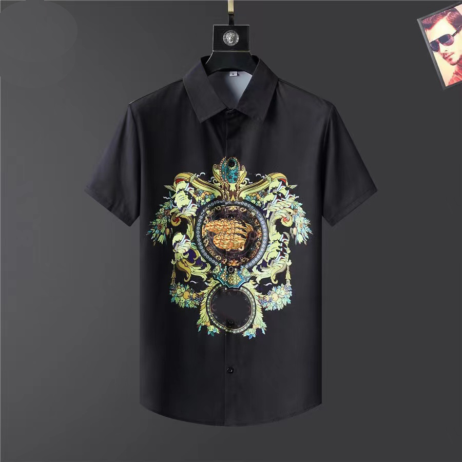 

Luxury Designer Shirts Mens Fashion Geometric print bowling shirt Hawaii Floral Casual Shirts Men Slim Fit Short Sleeve04, Black