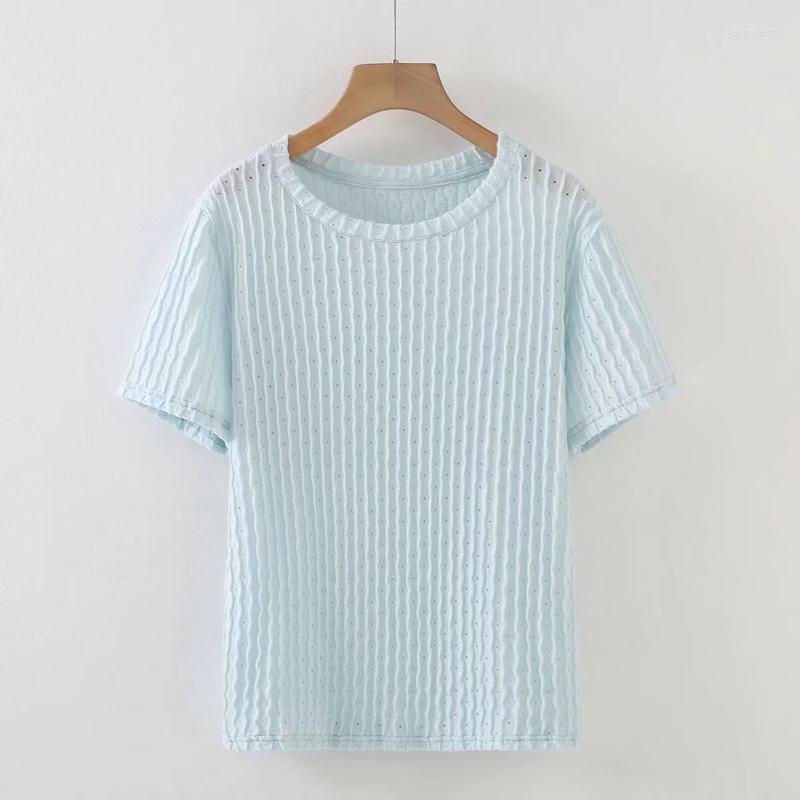 

Women's Plus Size T-Shirt Women Polyester Hollow Out Summer 2022 Tops Casual Elastic Wave Fold Temperament Short Sleeve TeesWomen's Jasp22, Blue