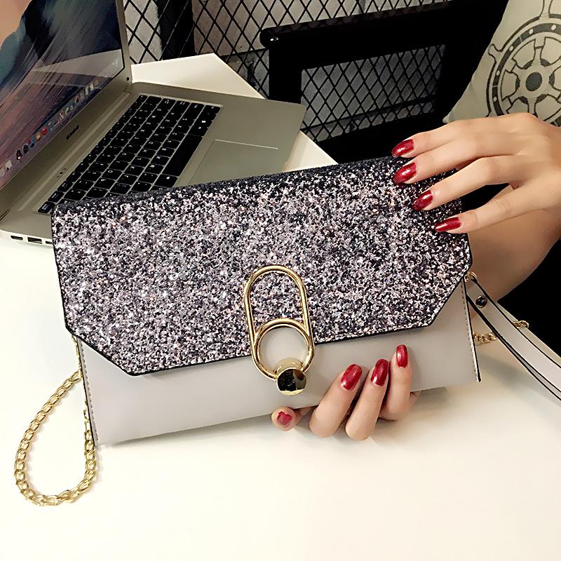 

Evening Bags Designer Sequins Clutch For Women PU Leather Elegant Party Bag Fashion Ladies Chain Shoulder Messenger BagsEvening, Blue