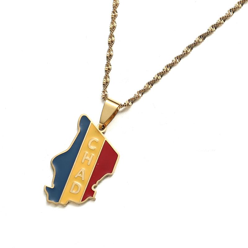 

Chains Enamel Unisex République Du Tchad Map Flag Chad Pendant Necklaces Gold Silver Country Anniversaries Jewelry