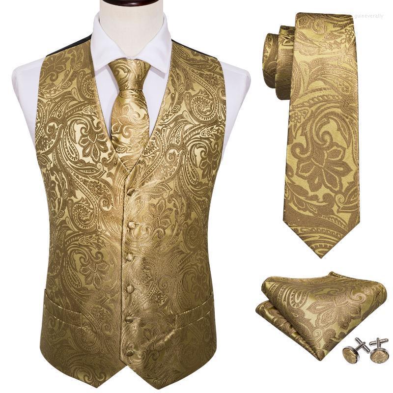 

Men' Vests 4PC Mens Extra Silk Vest Party Wedding Gold Paisley Solid Floral Waistcoat Pocket Square Tie Suit Set Barry.Wang BM-2022 Guin22, Bm-2017