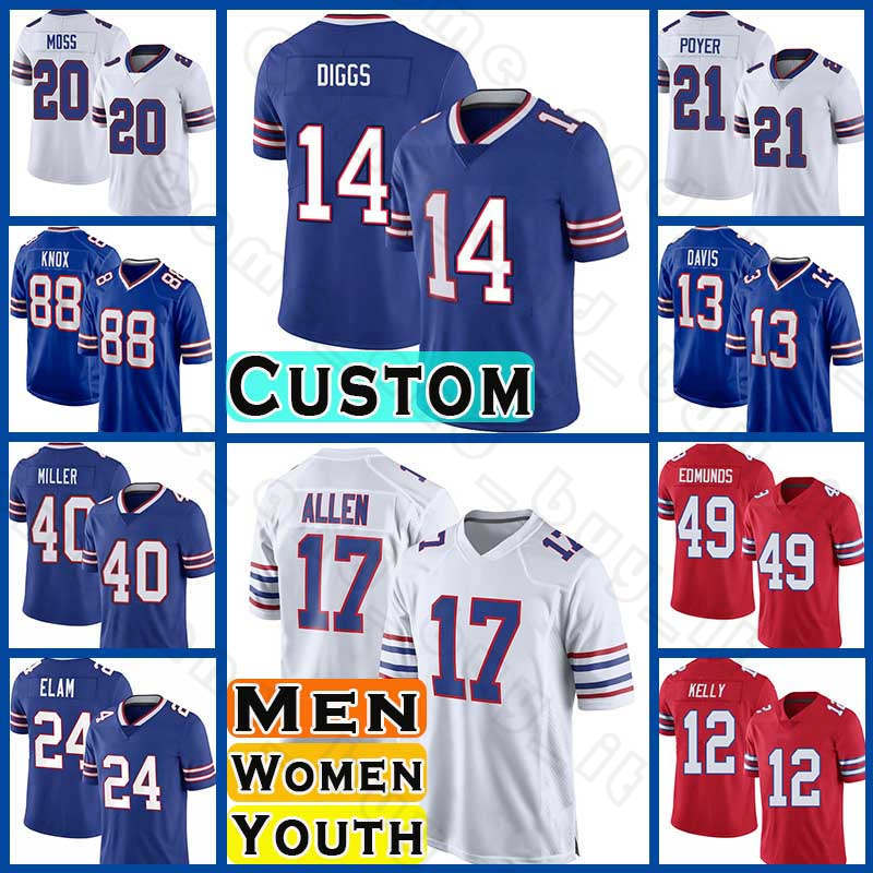 

17 Josh Allen Football Stefon Diggs Von Miller Jerseys Kaiir Elam Dawson Knox Billes James Cook Buffalos Tre'Davious White Gabriel Davis Jim Kelly Micah Hyde 91 Oliver, Custom women(b e)