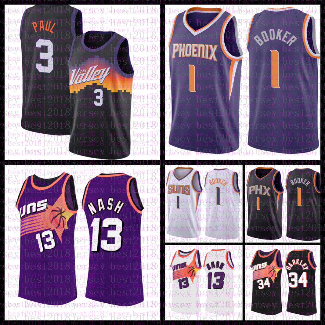 

2021 New Basketball Jersey Suns Mens Devin 1 Booker Chris Steve 13 Nash 3 Paul Charles 34 Barkley, 2021-jersey