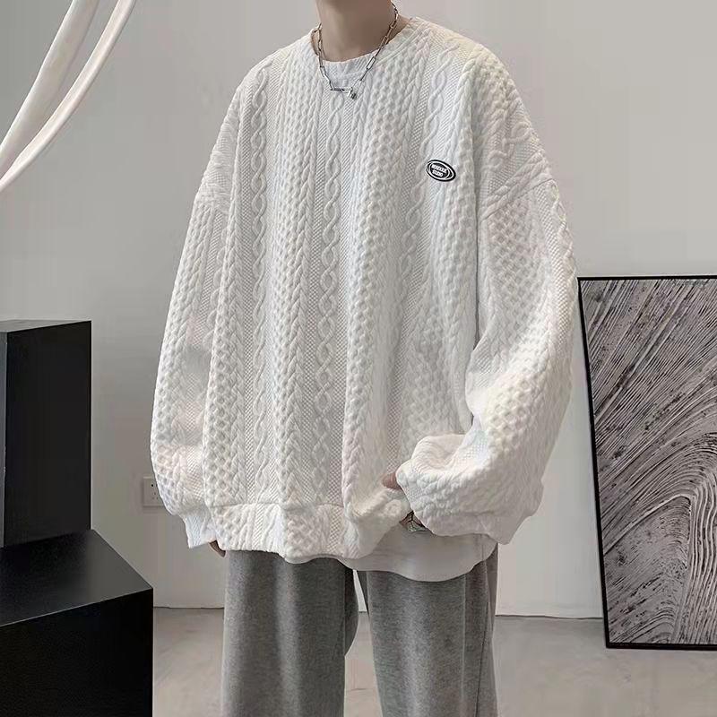 

Men's T-Shirts 3d Texture Knitted Oversize Korean Fashion Casual 2022 Women Loose Hoodie Long Sleeve Summer Spring Clothes Men Harajuku Top, Black