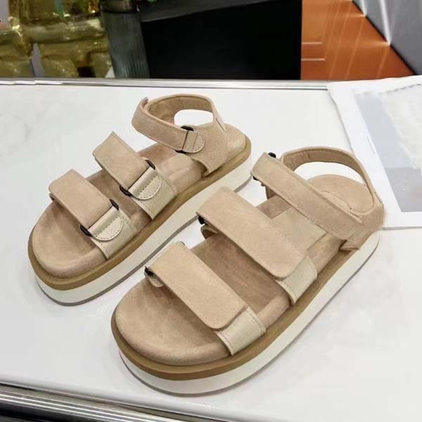 

Designer Women Sandals High Quality Womens Newest Slides Genuine Leather Casual shoes Platform Summer Beach Slipper 35-42 With box, Rice white