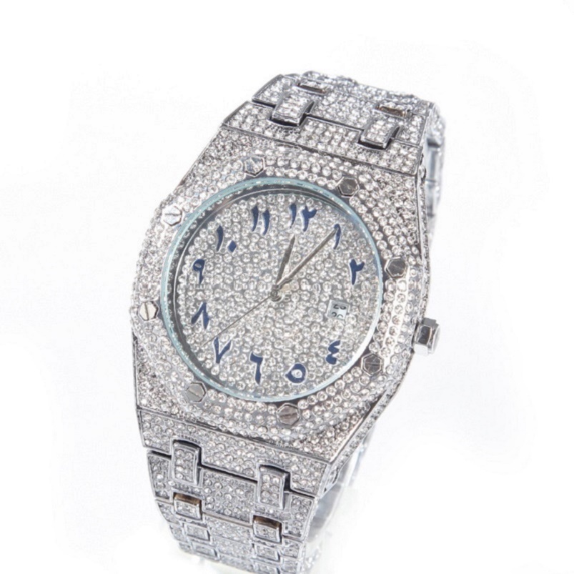 

Luxury Full Diamond Watch Gold Watches Designer Mens Watch Fashion Arabic Wristwatches, Rose gold